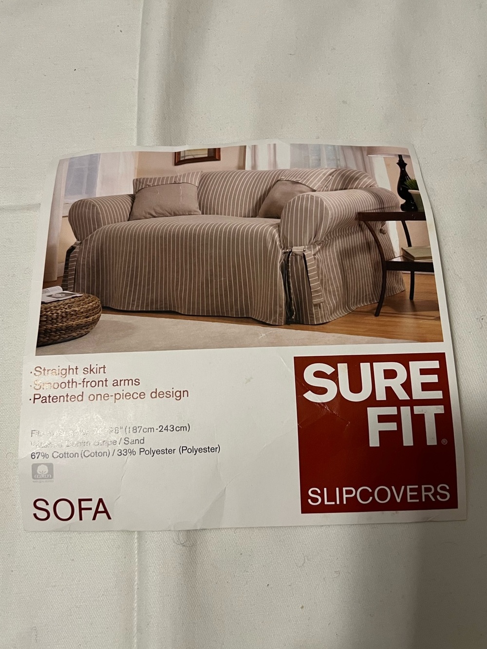 Sale! 25% Off! 🍁 Sure Fit Denim Sand Stripe Sofa Slipcover with Tailored Skirt